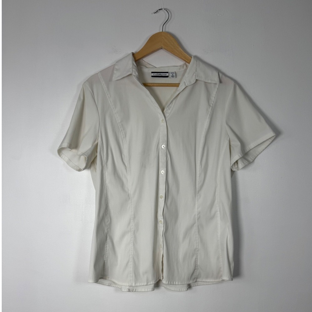 Classic Croft & Barrow Womens‎ XL Short Sleeve Button Down White Stretch Blouse